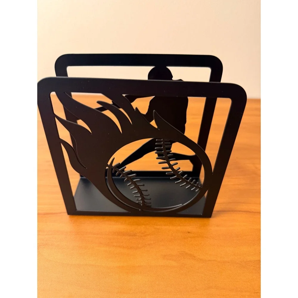 Black Metal Baseball Napkin Holder Tabletop Sports Decor B0DJ5QP79D New